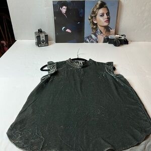 Ann Taylor Loft velvet sleeveless ruffled blouse with a mock neck